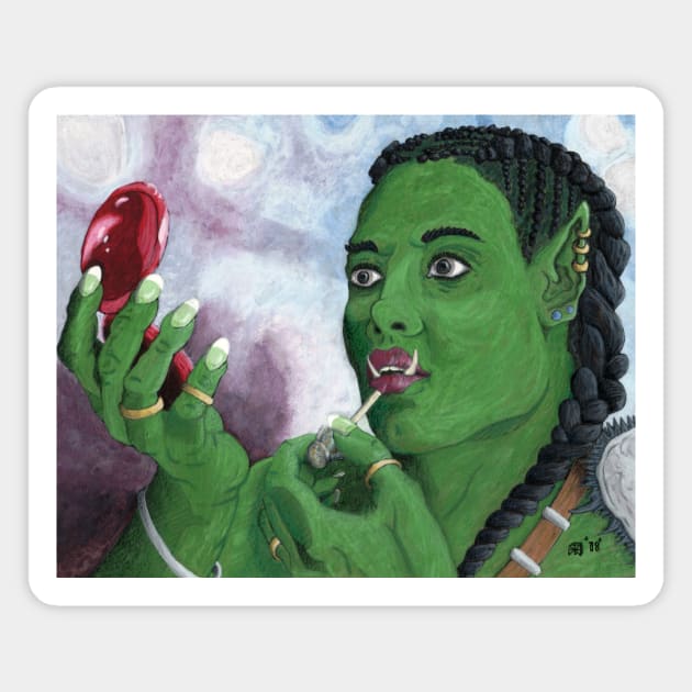 Female Orc Applying War Paint Magnet by Helms Art Creations